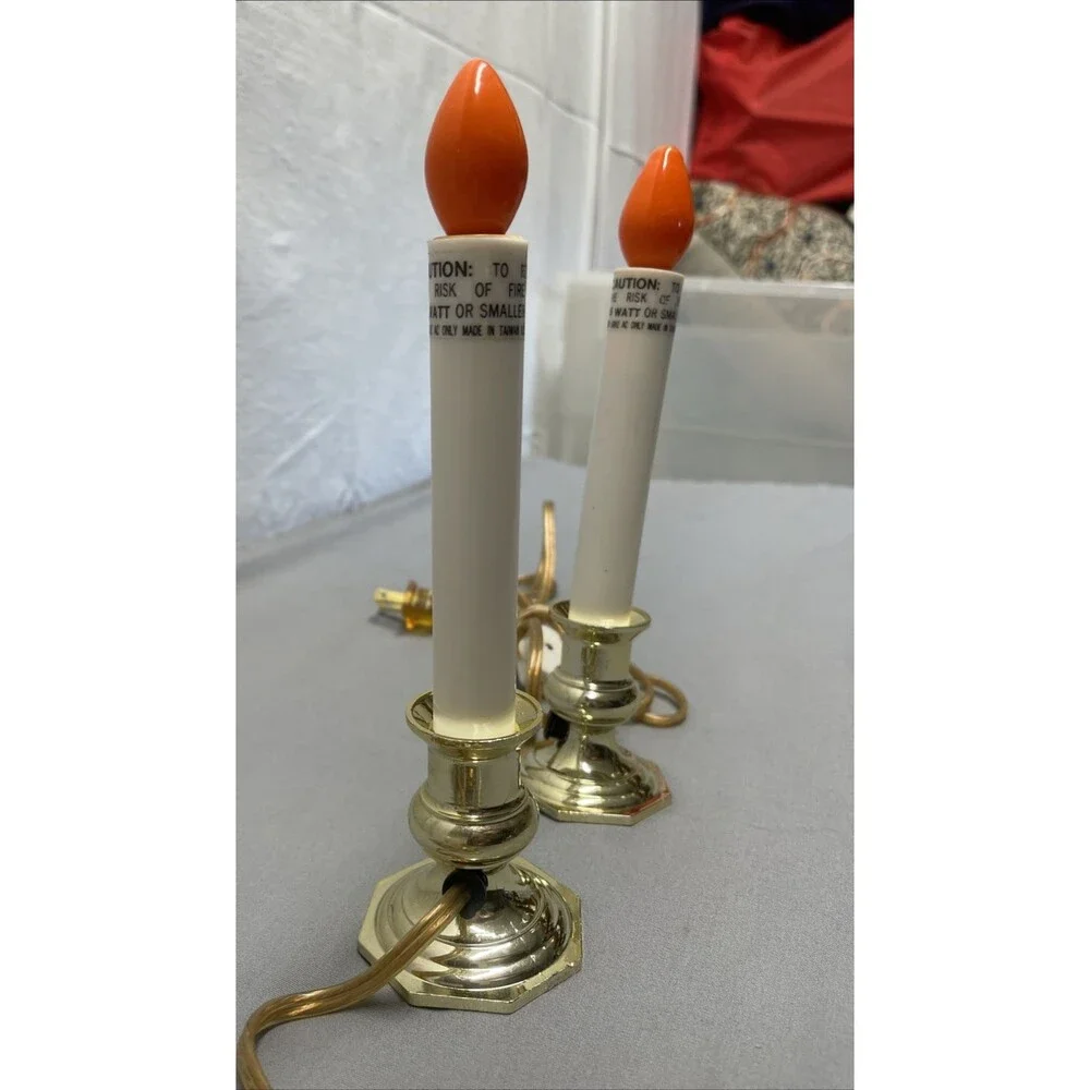 2 Vintage Electric Christmas Window Candles Lights Brass Finish Tested! Working!